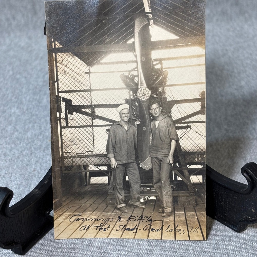 Antique Photo Navy Aviation Students Hispano Suiza Motor Great Lakes IL WWI